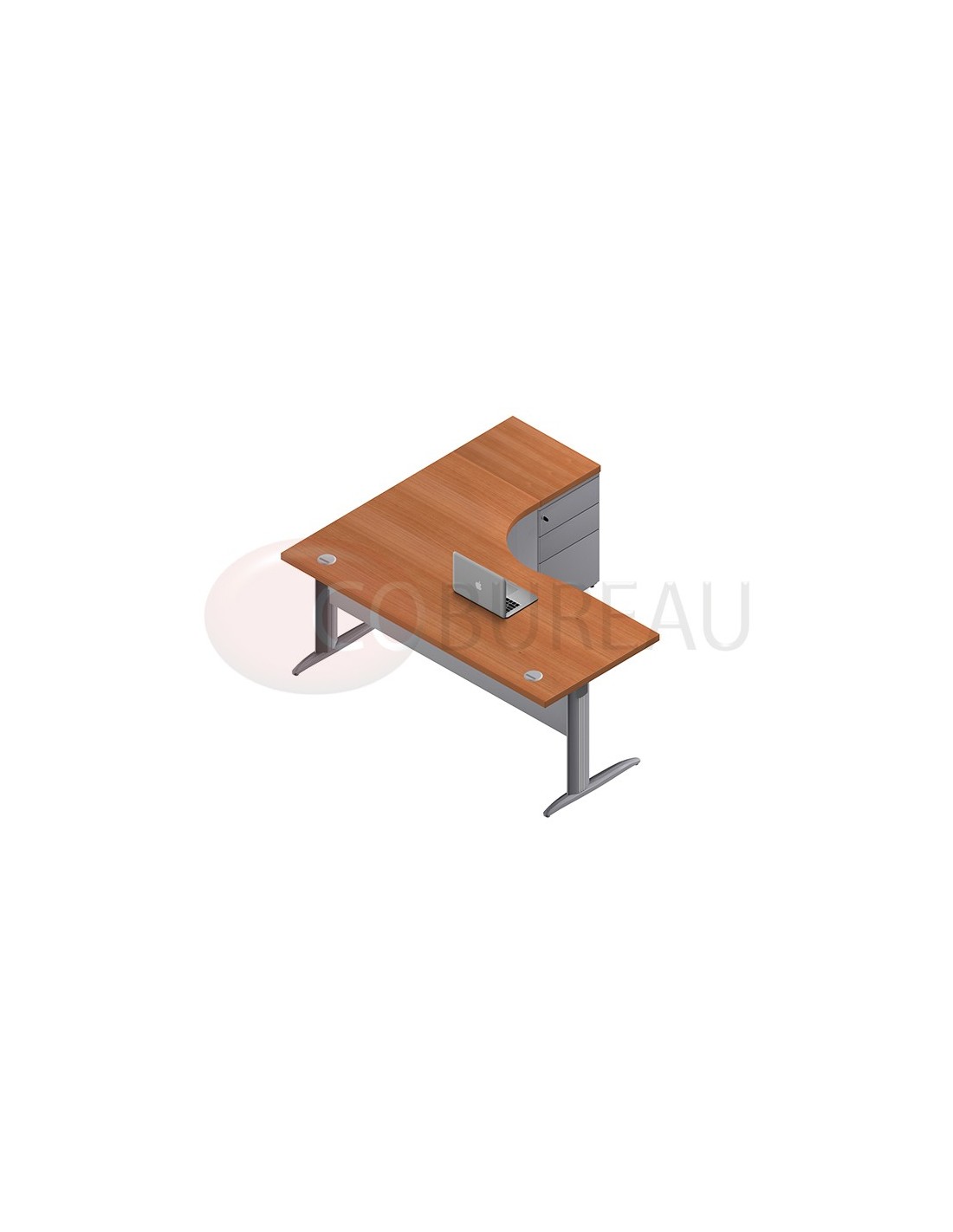 Bureau compact 160 cm Pro métal avec caisson métallique hauteur bureau  pieds métal en L
